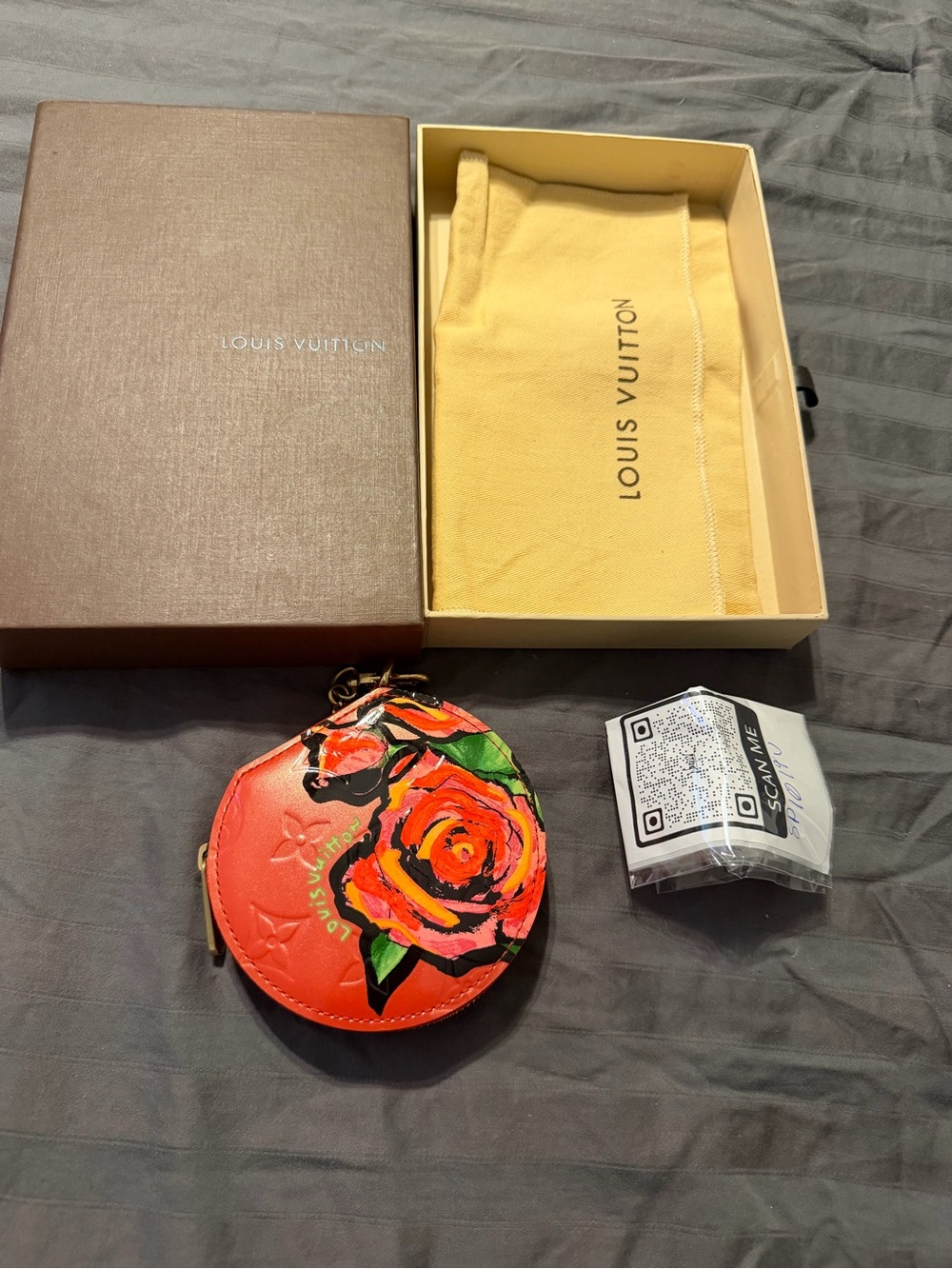 Louis Vuitton Red Floral Painted Round Coin Pouch